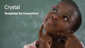  Presentation with chalkboard - PPT layouts consisting of 7 contenent - thoughtful schoolgirl sitting against chalkboard background and a gray colored foreground