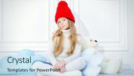  Presentation with knitted clothes - PPT theme featuring 7 s model - cute little 7 year old background and a sky blue colored foreground