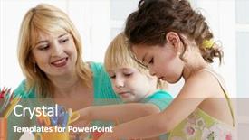  Presentation with employment fair - PPT theme featuring 7 s model - employment in a kindergarten background and a coral colored foreground