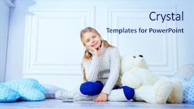  Presentation with knitted clothes - PPT layouts with 7 s model - happy 7 year old girl background and a sky blue colored foreground
