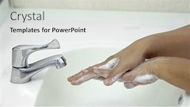  Presentation with hand washing - Colorful PPT layouts enhanced with 7-steps-hand-washing-step backdrop and a white colored foreground