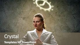  Presentation with head - PPT theme with 7 wastes - image of businesswoman with halo background and a gray colored foreground