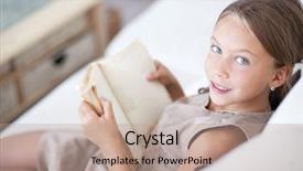  Presentation with old book - Slide deck consisting of 7 years old child reading background and a coral colored foreground