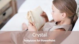  Presentation with children reading - Beautiful PPT theme featuring 7 years old child reading backdrop and a coral colored foreground