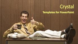  Presentation with retro - Beautiful presentation featuring 70 s - caucasion mid-adult retro businessman sitting backdrop and a tawny brown colored foreground
