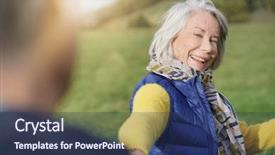  Presentation with folder tabs vibrant file divider - PPT theme featuring 70 s - portrait of vibrant senior woman background and a ocean colored foreground