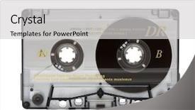  Presentation with 70s - Presentation featuring 70s disco - audio cassette isolated on white background and a light gray colored foreground