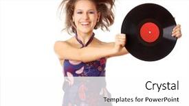  Presentation with vinyl - Slide deck with 70s disco - girl with vinyl disc closeup background and a white colored foreground