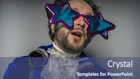  Presentation with ridiculous - Beautiful slides featuring 70s disco - man with beard dressed backdrop and a ocean colored foreground