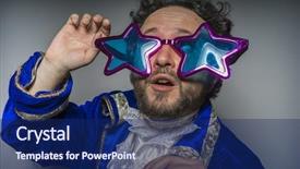  Presentation with ridiculous - PPT layouts with 70s disco - man with beard dressed background and a navy blue colored foreground