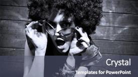  Presentation with 70s disco - Theme enhanced with 70s disco - portrait of a brunette girl background and a ocean colored foreground