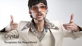  Presentation with 1970s - Presentation theme enhanced with 70s disco - portrait of a retro man background and a mint green colored foreground