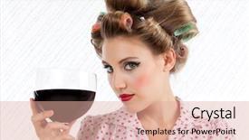  Presentation with looking glass - Presentation theme with 70s party - attractive retro woman holding red background and a  colored foreground