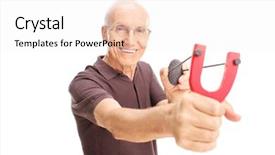  Presentation with police shooting a pistol - PPT theme having 70s rock - cheerful senior man shooting background and a  colored foreground