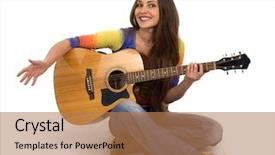  Presentation with long hair - Slides consisting of 70s rock - girl with guitar and long background and a coral colored foreground