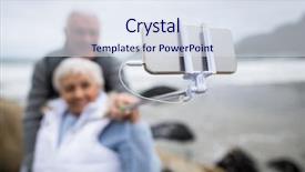  Presentation with senior couple - PPT layouts featuring 70s rock - senior couple taking a selfie background and a  colored foreground