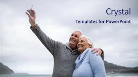  Presentation with senior couple - PPT theme featuring 70s rock - senior couple taking a selfie background and a  colored foreground
