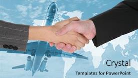  Presentation with shaking hands - Theme consisting of 747 - two business people shaking hands background and a light blue colored foreground