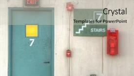 Presentation with fire alarm - Presentation theme with 7th floor exit with fire background and a soft green colored foreground