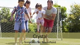  Presentation with football - Cool new slide deck with 8 ball - family playing football in garden backdrop and a yellow colored foreground