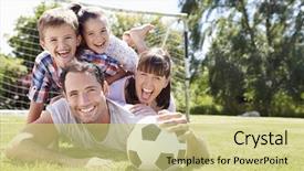  Presentation with family playing board game - Slide deck featuring 8 ball - family playing football in garden background and a yellow colored foreground