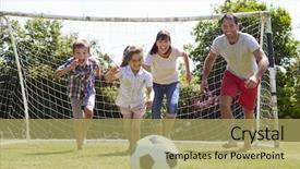  Presentation with football - Presentation theme featuring 8 ball - family playing football in garden background and a yellow colored foreground