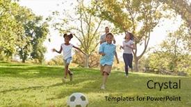  Presentation with soccer - Beautiful theme featuring 8 ball - family playing soccer in park backdrop and a gold colored foreground