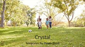  Presentation with family playing board game - PPT layouts with 8 ball - family playing soccer in park background and a yellow colored foreground