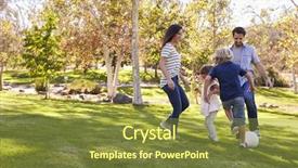  Presentation with soccer - Slide set consisting of 8 ball - family playing soccer in park background and a tawny brown colored foreground