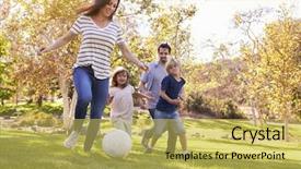  Presentation with soccer - Colorful slide set enhanced with 8 ball - family playing soccer in park backdrop and a yellow colored foreground