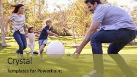  Presentation with soccer - Colorful slide set enhanced with 8 ball - family playing soccer in park backdrop and a gold colored foreground