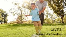  Presentation with father and son - PPT theme consisting of 8 ball - father and son playing soccer background and a yellow colored foreground