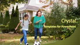  Presentation with soccer - Slide deck consisting of 8 ball - grandmother playing soccer in garden background and a tawny brown colored foreground