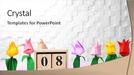  Presentation with international womens day - Theme with 8 blocks text - wooden block calendar and paper background and a  colored foreground