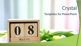  Presentation with international womens day - Amazing presentation theme having 8 blocks text - wooden block calendar and tulips backdrop and a  colored foreground