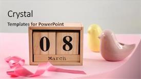  Presentation with international womens day - PPT theme featuring 8 blocks text - wooden block calendar ribbon background and a lemonade colored foreground