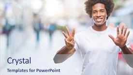  Presentation with afro - Audience pleasing theme consisting of 8 points - afro american man over isolated backdrop and a  colored foreground