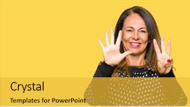  Presentation with eight - Beautiful PPT theme featuring 8 points - beautiful middle age woman wearing backdrop and a  colored foreground