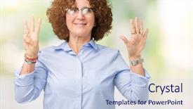  Presentation with businees - Cool new PPT layouts with 8 points - beautiful middle ager senior businees backdrop and a  colored foreground