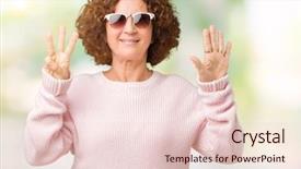  Presentation with middle ages portrait - PPT layouts with 8 points - beautiful middle ager senior woman background and a  colored foreground