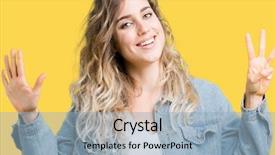  Presentation with eight - Presentation design having 8 points - beautiful young blonde woman wearing background and a  colored foreground