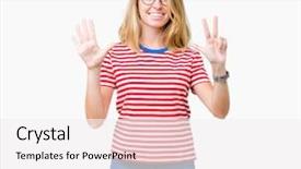  Presentation with glasses - Theme having 8 points - beautiful young woman wearing glasses background and a  colored foreground