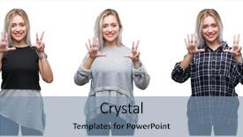  Presentation with collage - Audience pleasing slide deck consisting of 8 points - collage of beautiful blonde young backdrop and a  colored foreground
