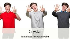  Presentation with collage - Slide set enhanced with 8 points - collage of young man background and a  colored foreground