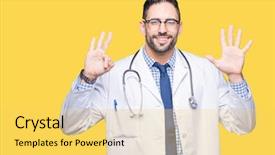  Presentation with eight - Colorful presentation theme enhanced with 8 points - handsome young doctor man backdrop and a yellow colored foreground