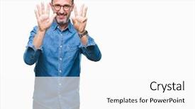  Presentation with eight - Presentation design featuring 8 points - middle age hoary senior man background and a  colored foreground