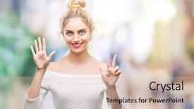  Presentation with blue eyes technology eye scan - Presentation theme enhanced with 8 points - young beautiful blonde and blue background and a  colored foreground