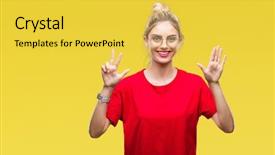  Presentation with young woman wearing boxer gloves - Audience pleasing PPT theme consisting of 8 points - young beautiful blonde woman wearing backdrop and a  colored foreground