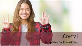  Presentation with beautiful 3d - PPT theme featuring 8 points - young beautiful brunette woman wearing background and a tawny brown colored foreground