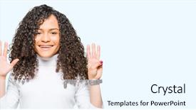  Presentation with curly hair - Presentation featuring 8 points - young beautiful woman with curly background and a cool aqua colored foreground